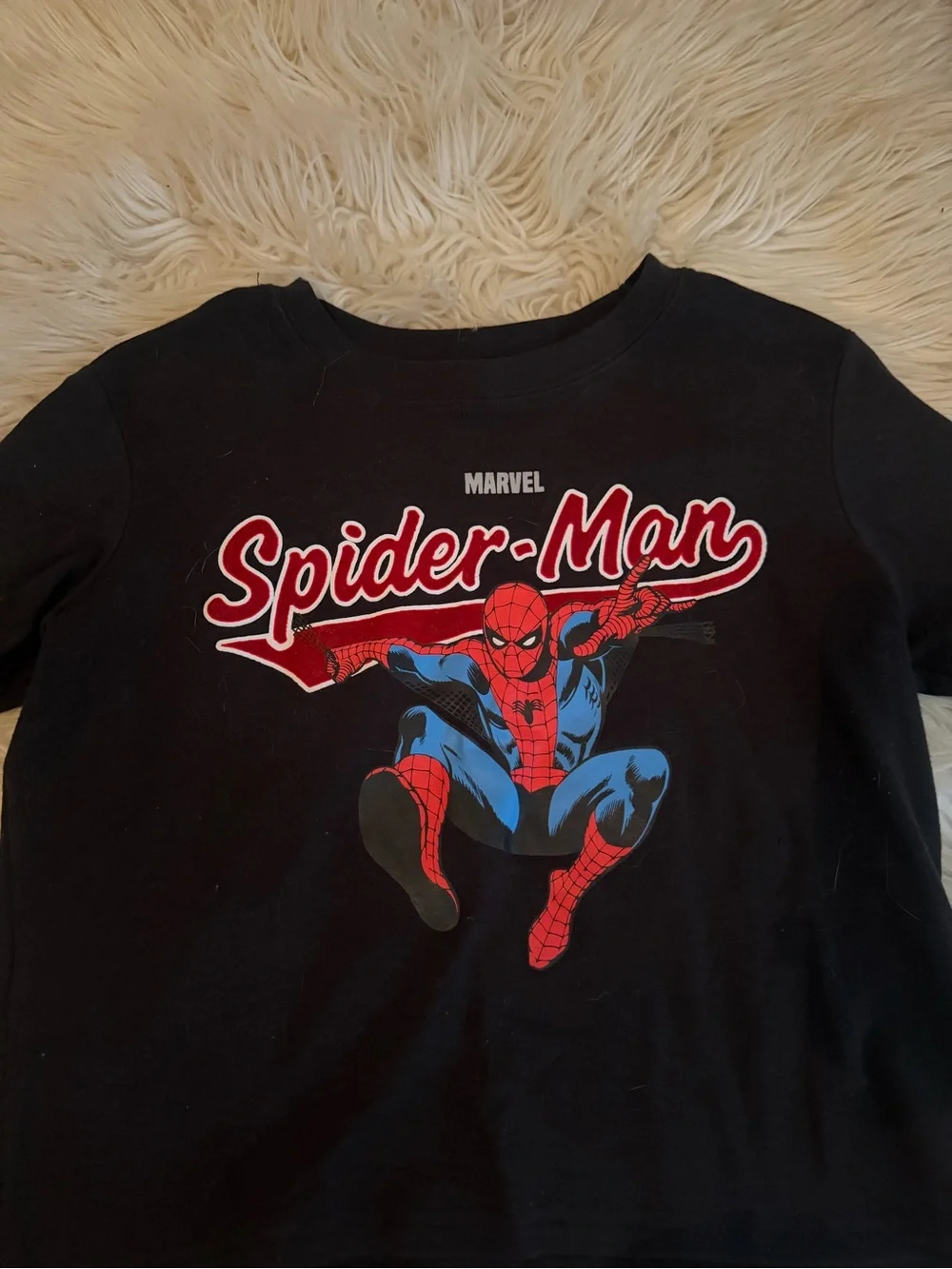 Marvel Black Spider-Man Graphic Crop Top with Red & Blue Print